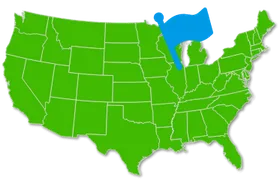 Map of the USA with the flag pointing to Chicago